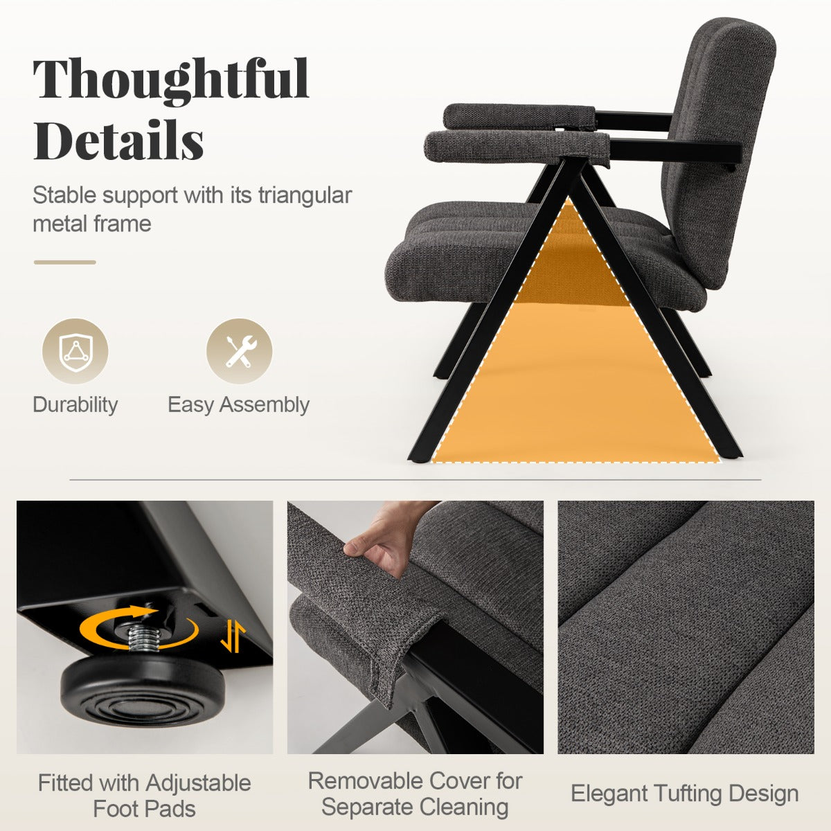 LIVSK Zitzakstoel en Poef-Set - Ergonomisch en Comfortabel - Stabiel Metaal - Tot 150 kg - Modern Design - Grijs