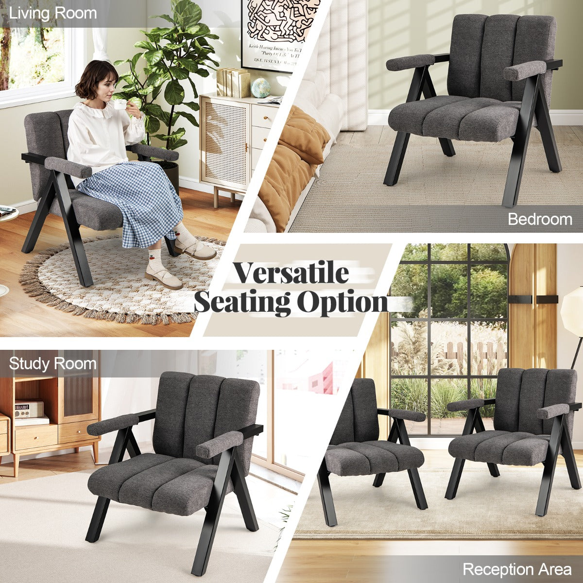 LIVSK Zitzakstoel en Poef-Set - Ergonomisch en Comfortabel - Stabiel Metaal - Tot 150 kg - Modern Design - Grijs