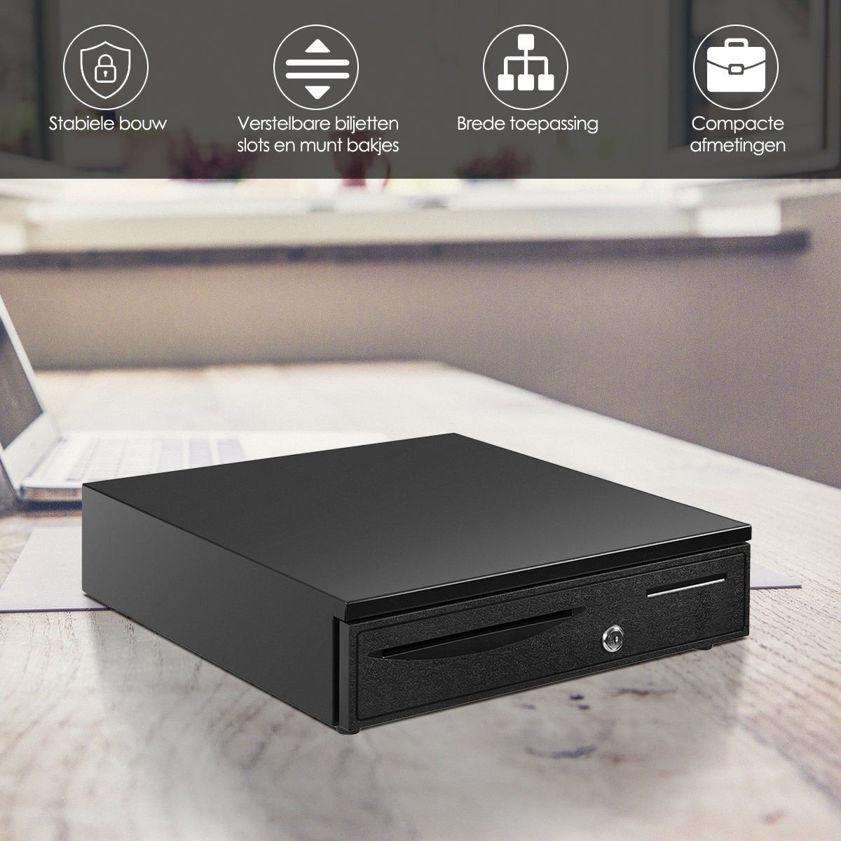 LIVSK Kassalade TA10071 - Volledig Stalen Constructie - 5 Biljet- en Muntvakken - Elektrisch en Handmatig - 40,5 x 42 x 9 cm -