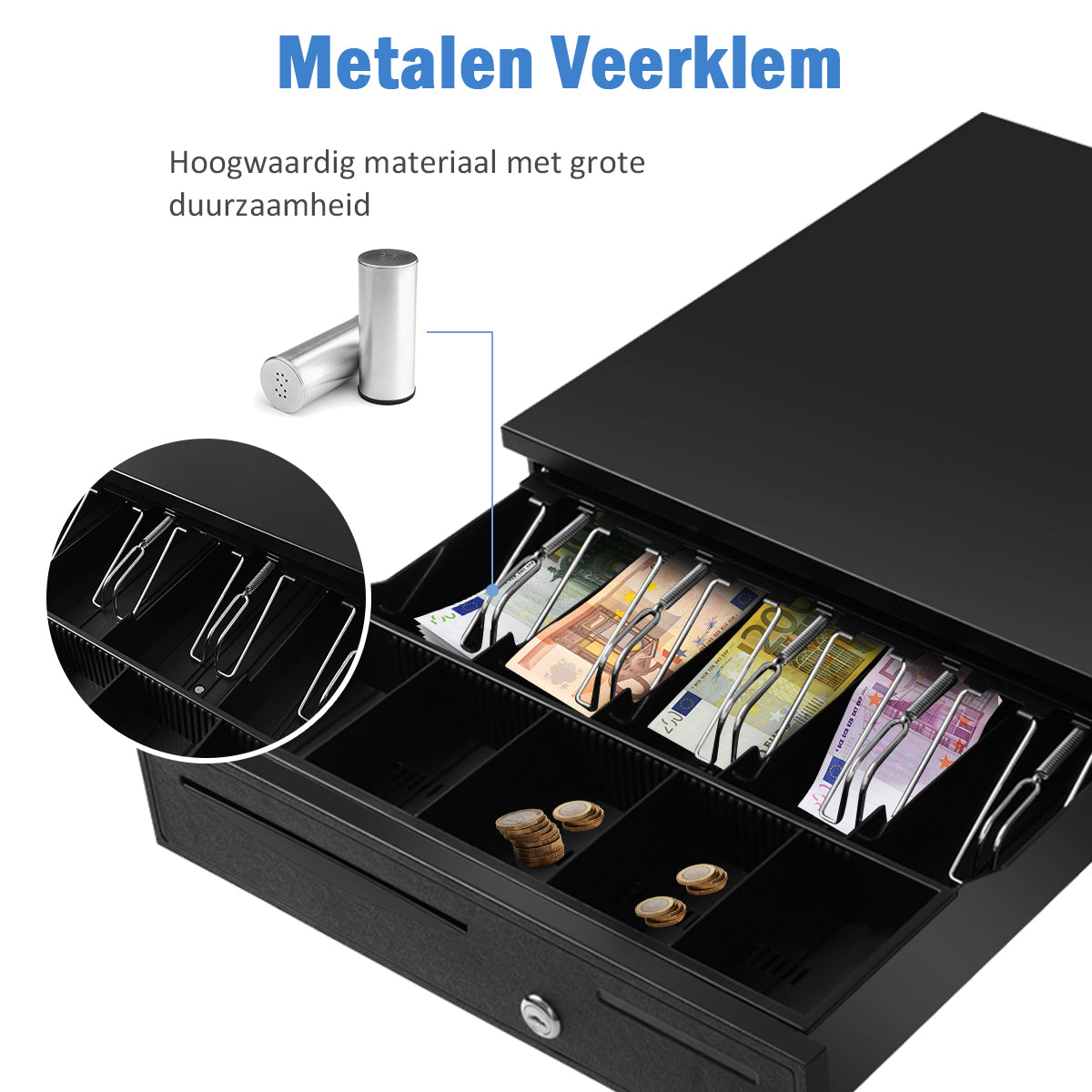 LIVSK Kassalade TA10071 - Volledig Stalen Constructie - 5 Biljet- en Muntvakken - Elektrisch en Handmatig - 40,5 x 42 x 9 cm -