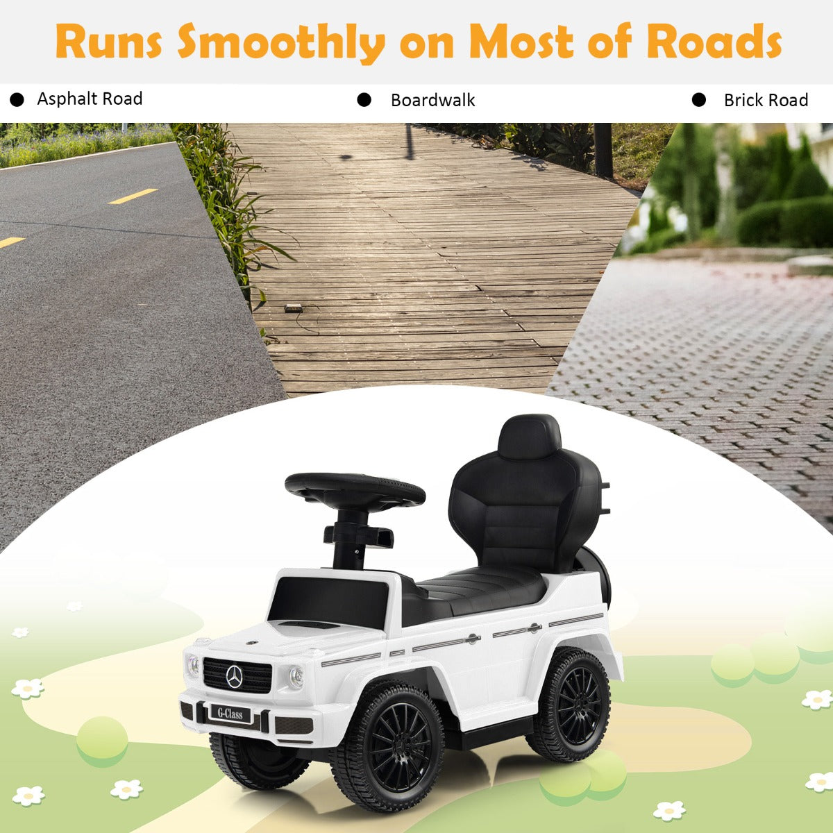 LIVSK 3-in-1 Loopauto voor Kinderen - Verstelbare Zonnekap - Beschermende Reiling - Interactieve Stuurknoppen - Tot 25 kg - Wit