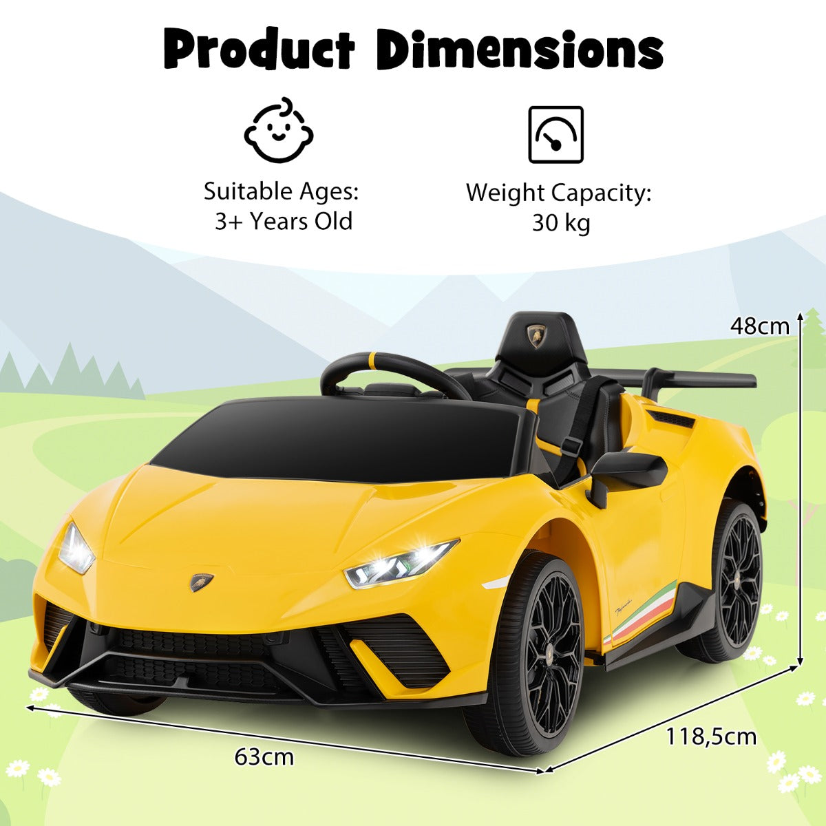 LIVSK Gelicentieerde Lamborghini Kinderauto - 2 Besturingsmodi - LED-verlichting - Veiligheidsharnas - Tot 30 kg - Zwart