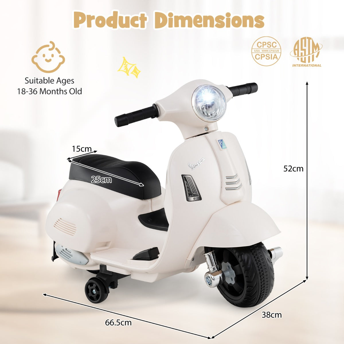 LIVSK Elektrische Kindermotorfiets - 30W Motor - LED-koplamp - Anti-kantelfunctie - Voor 18-36 maanden - Wit