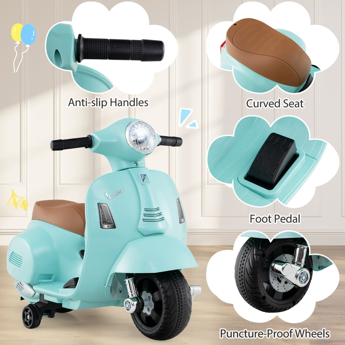 LIVSK Elektrische Kindermotorfiets - 30W Motor - LED-koplamp - Antikantelfunctie - Voor 18-36 maanden - Groen