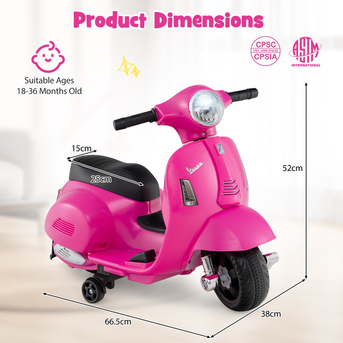 LIVSK Elektrische Kindermotorfiets - 30W Motor - LED-koplamp - Anti-kantelfunctie - Voor 18-36 maanden - Roze