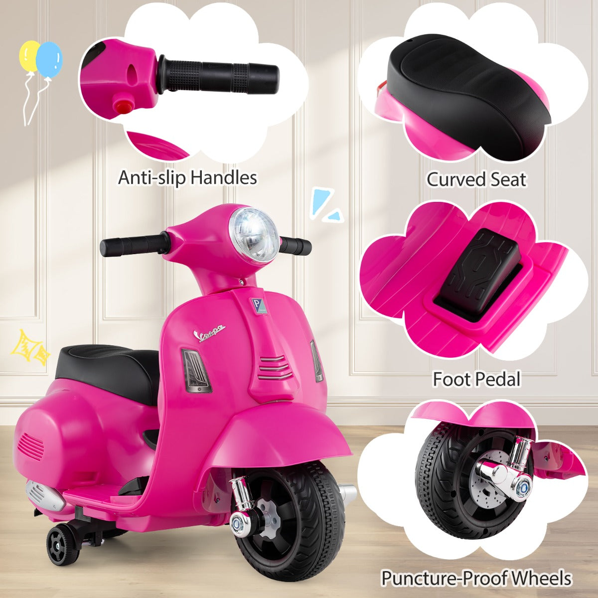LIVSK Elektrische Kindermotorfiets - 30W Motor - LED-koplamp - Anti-kantelfunctie - Voor 18-36 maanden - Roze