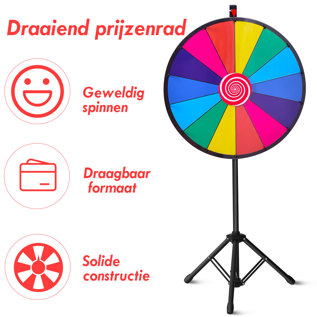 LIVSK Rad van Fortuin 60 cm - Kleurrijk Design - Voor Promoties en Kinderfeestjes - Eenvoudige Montage - Hoogte Verstelbaar -