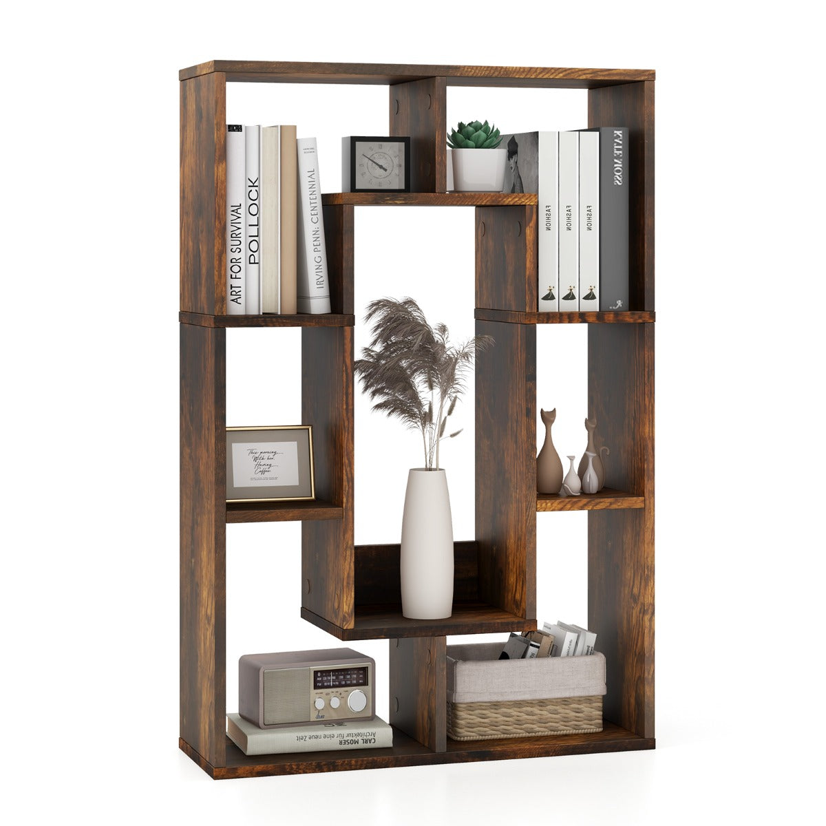 LIVSK Geometrische Boekenkast - 7 Kubussen - Anti-kantelsets - Duurzaam Gelamineerd Hout - 60 x 20 x 90 cm - Bruin