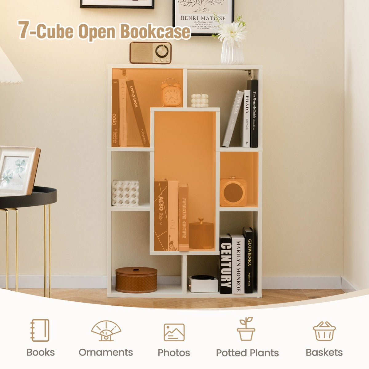 LIVSK Geometrische Boekenkast - Uniek Ontwerp met 7 Kubussen - Duurzaam Gelamineerd Hout - Veilig met Anti-kantelsets - 60 x 20 x