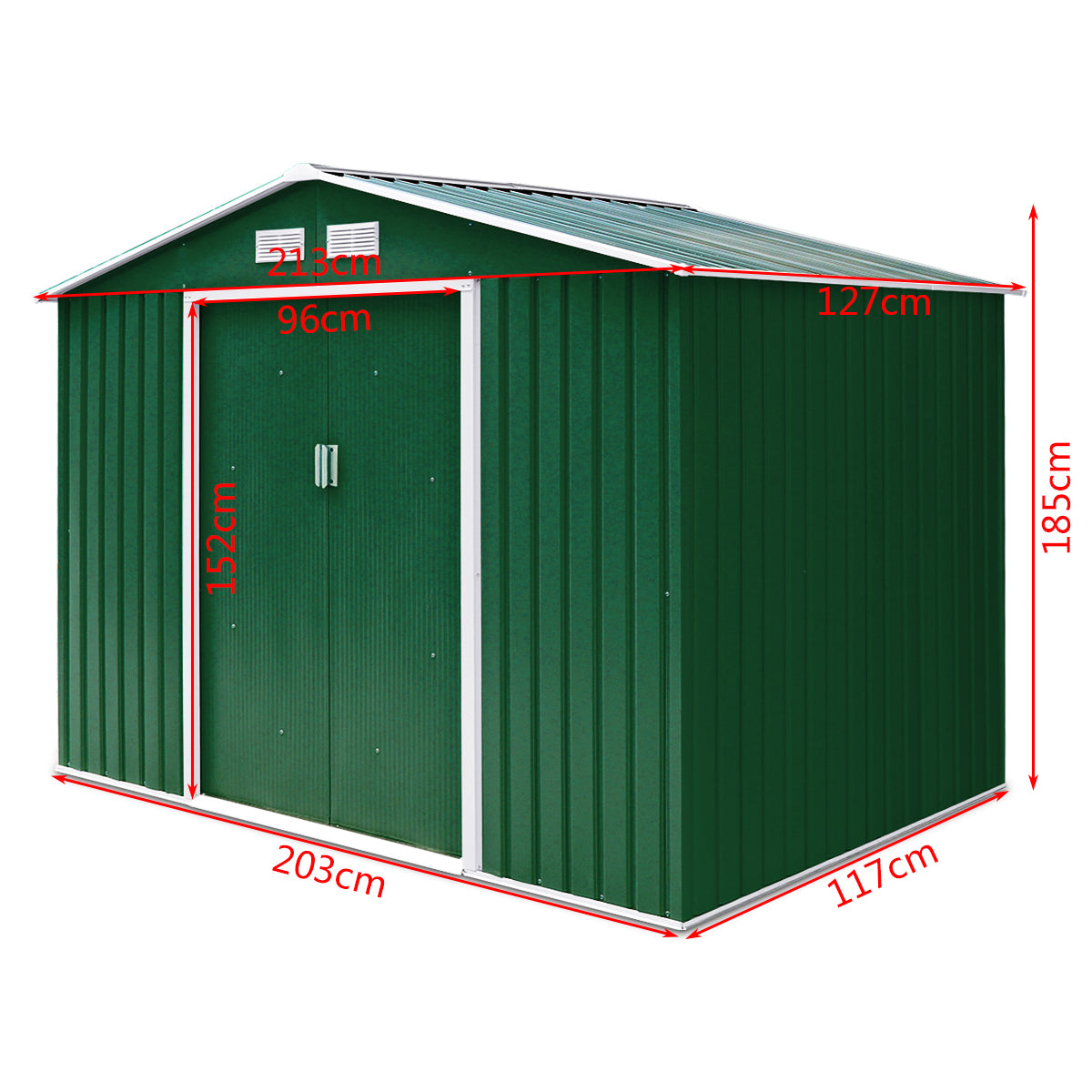 LIVSK Tuinopslagloods - Stevig Stalen Frame - Anti-corrosie - Ventilatieramen - 277 x 191 x 192 cm - Donkergroen