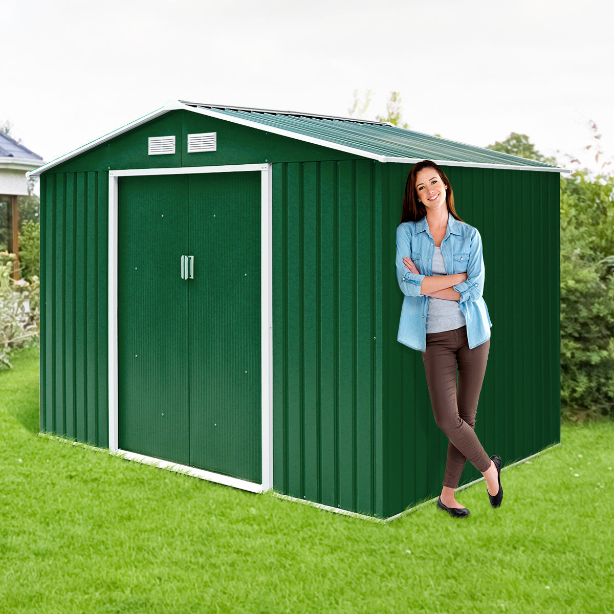 LIVSK Tuinopslagloods - Stevig Stalen Frame - Anti-corrosie - Ventilatieramen - 277 x 191 x 192 cm - Donkergroen