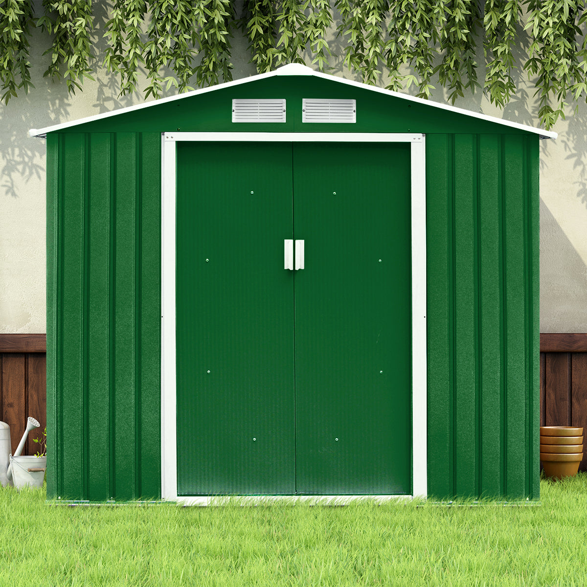 LIVSK Tuinopslagloods - Stevig Stalen Frame - Anti-corrosie - Ventilatieramen - 277 x 191 x 192 cm - Donkergroen