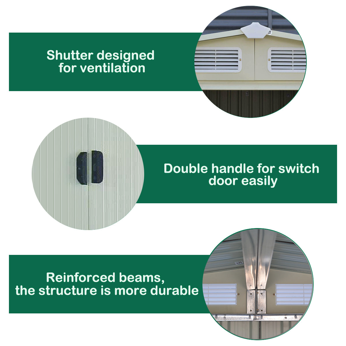 LIVSK Tuinberging met Schuifdeur - Gegalvaniseerd Staal - Waterdicht en Corrosiebestendig - Ventilatieopeningen - Groen & Wit