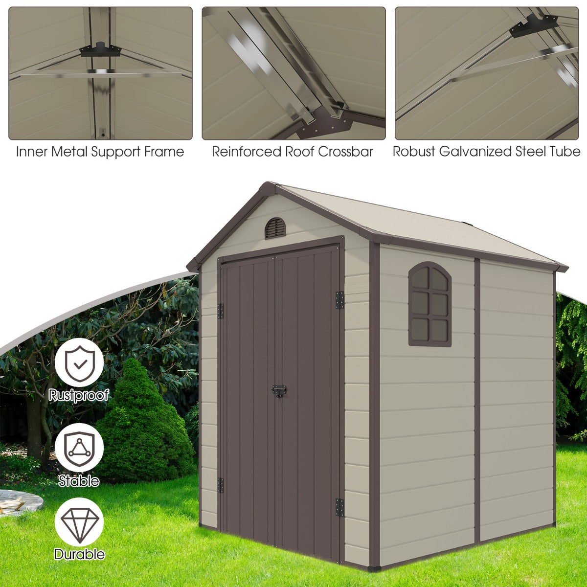 LIVSK Gereedschapsschuur - Ruim Interieur 192,5 x 191 x 227 cm - Weerbestendig - Ventilatie - Voor Fietsen en Tuingereedschap -