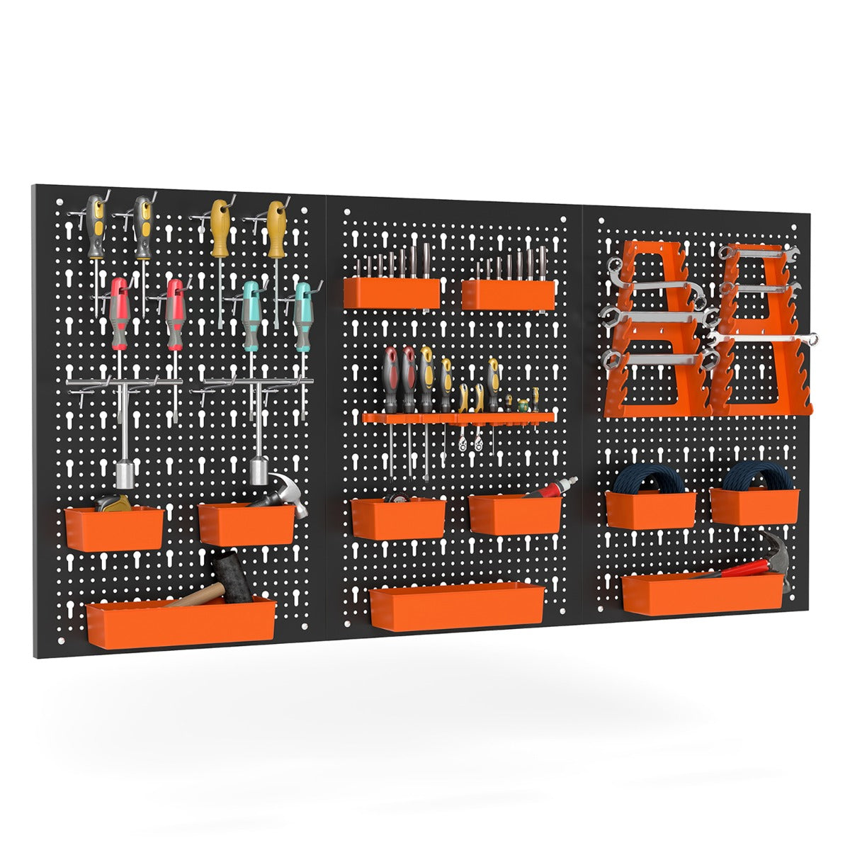 LIVSK Gereedschapswandorganizer - 9 Opbergdozen en 26 Haken - Ruimtebesparend en Aanpasbaar - Voor Garage en Werkplaats - Grijs