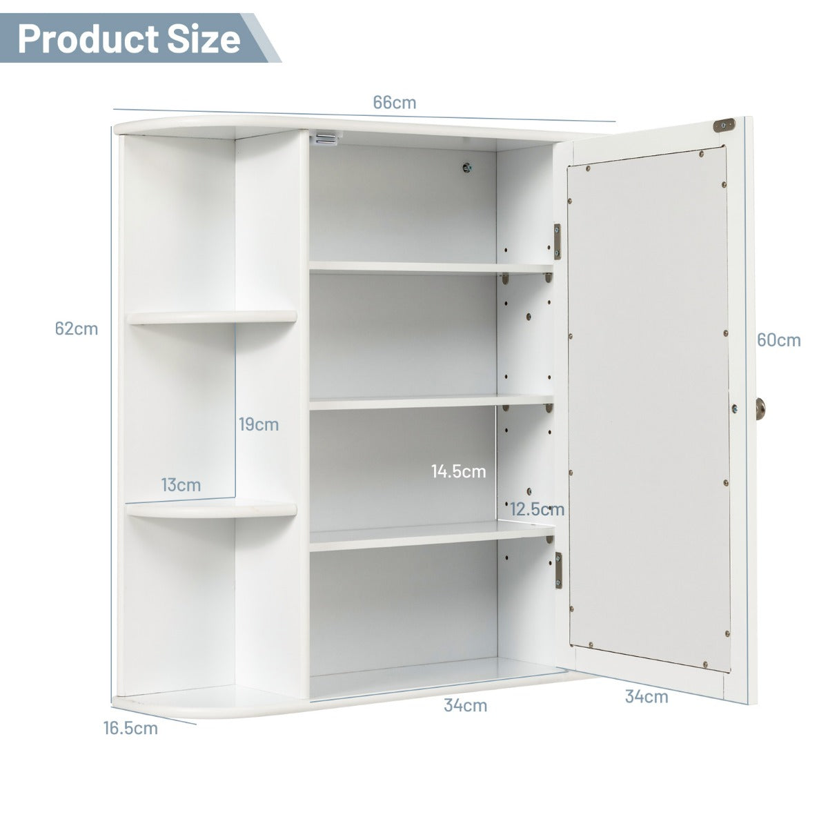 LIVSK Badkamerkast met Spiegeldeur - 6 Open Compartimenten - Duurzaam MDF - Wandmontage - Compact - Wit