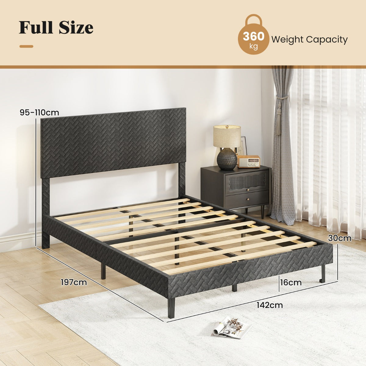 Livsk costway gestoffeerd bed met lattenbodem bedframe met in hoogte verstelbaar hoofdeinde bedframe zonder matras 200 x 140 cm 1 1