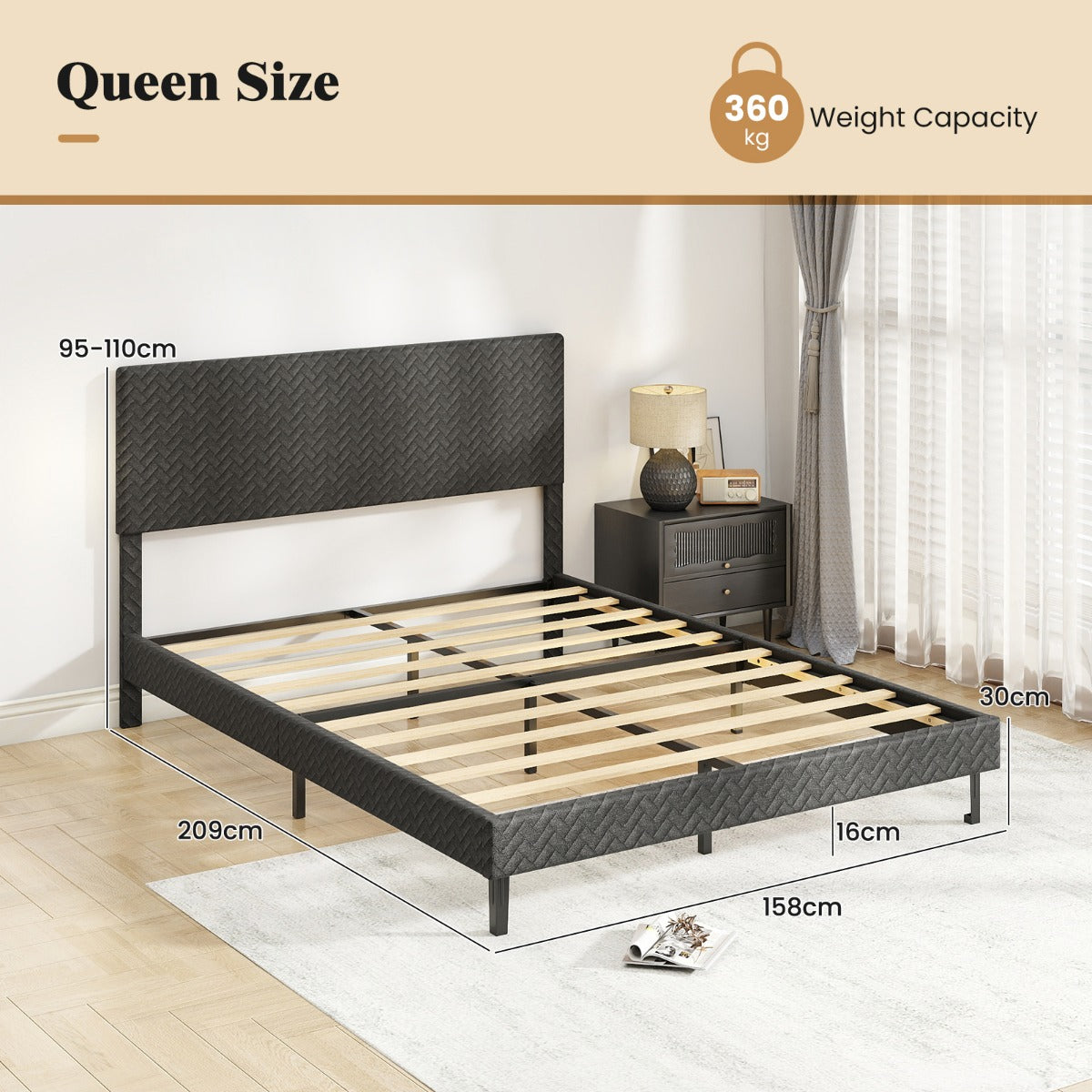 Livsk costway gestoffeerd bed met lattenbodem bedframe met in hoogte verstelbaar hoofdeinde bedframe zonder matras 200 x 160 cm 1 1