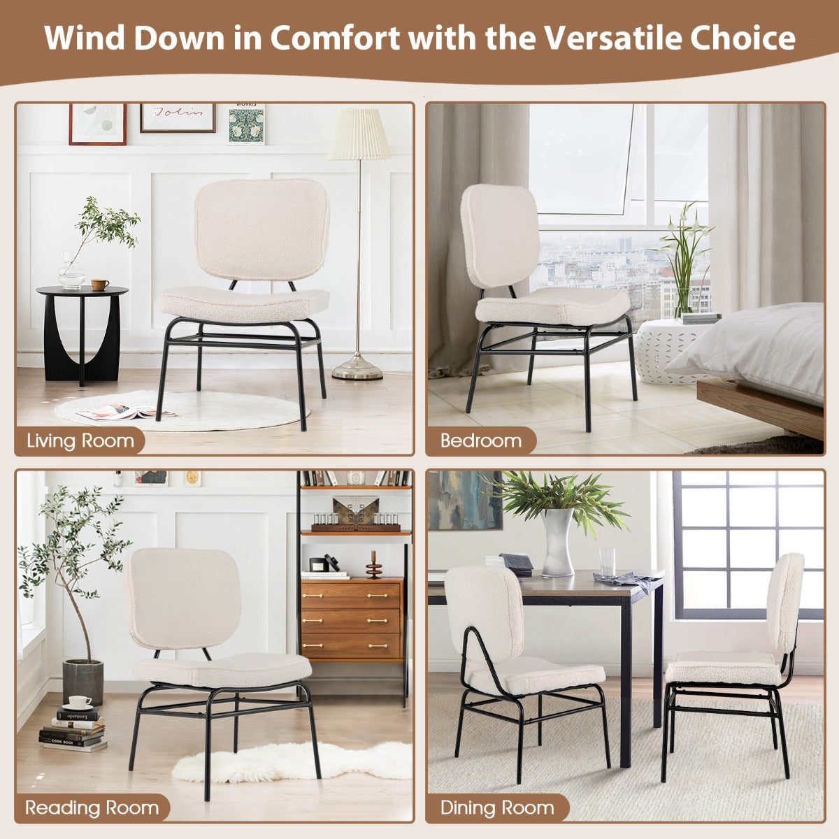 LIVSK Accentstoel Sherpa - Ergonomisch Ontwerp - Verstelbare Glijders - Robuust Metalen Frame - Tot 150 kg - Beige