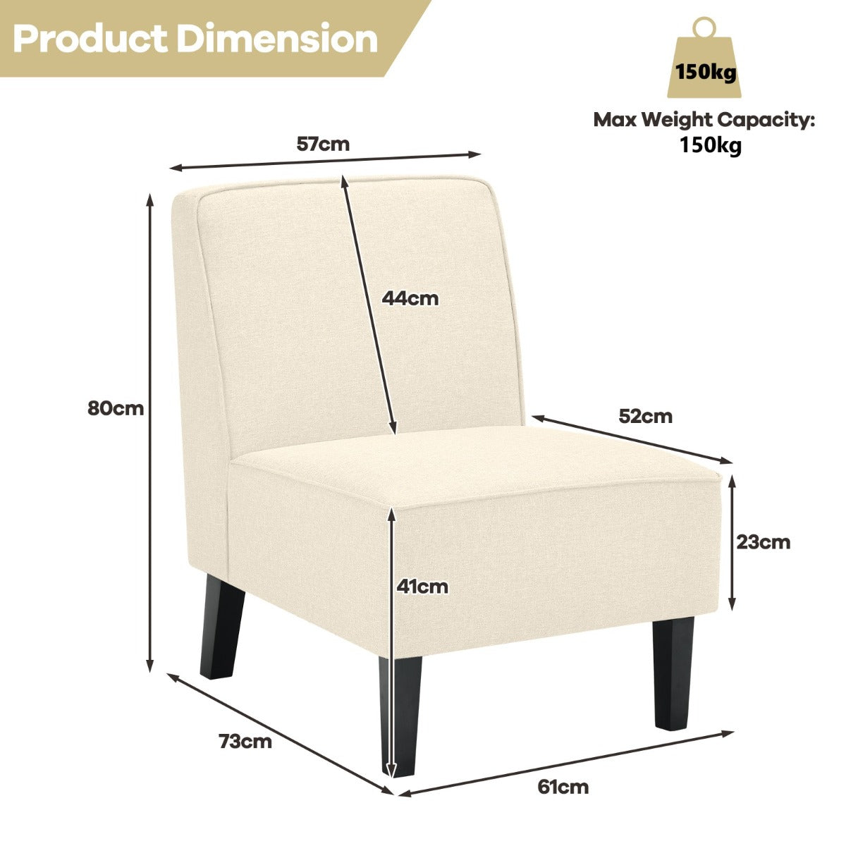 LIVSK Bijzetstoel - Rubberhouten Frame - Antislipglijders - Comfortabel Kussen - Draagvermogen tot 150 kg - Beige