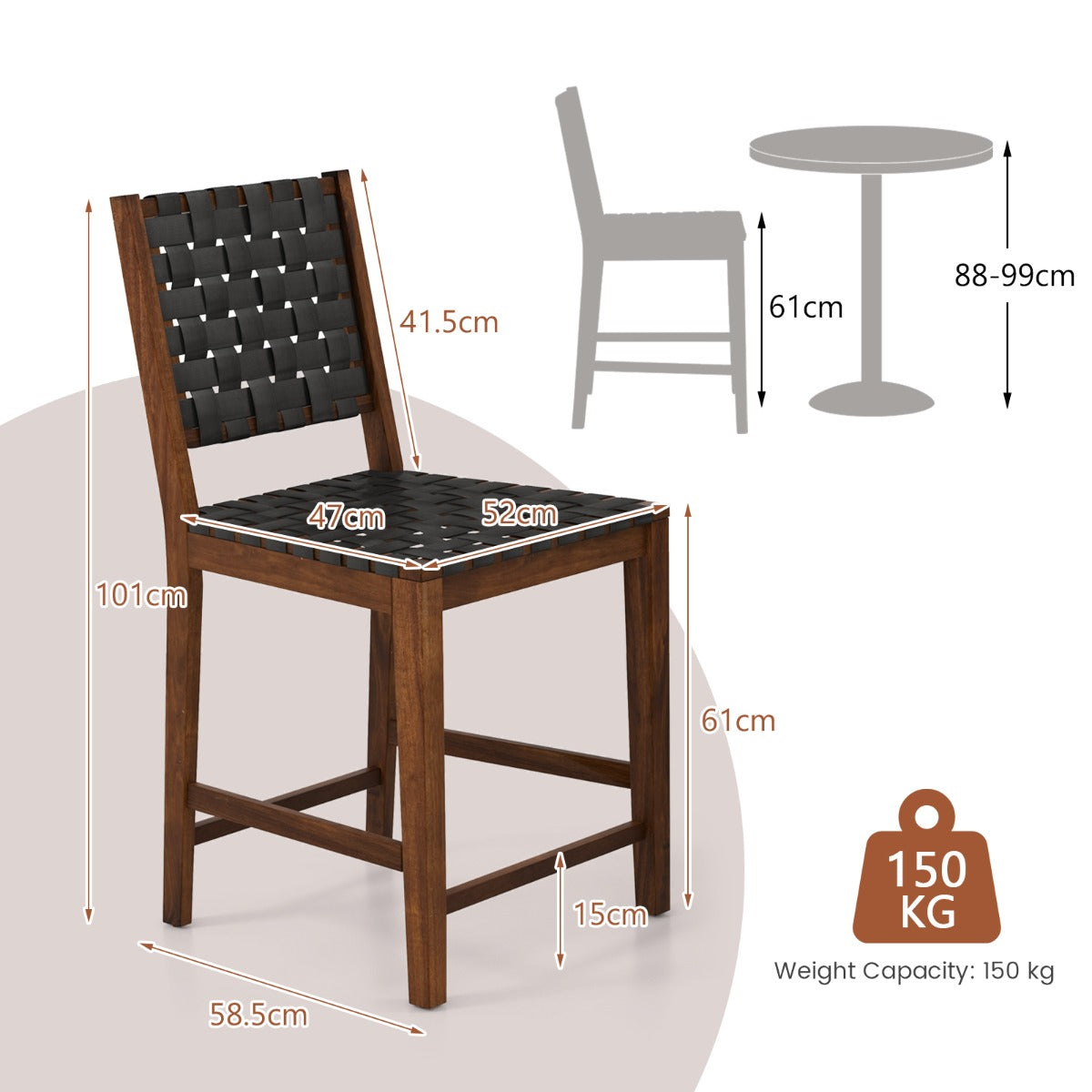 LIVSK Set van 2 Eetkamerstoelen - Gebogen Rugleuning - PU-leren Bekleding - Acaciahout - Voor Eetkamers en Restaurants - Bruin +