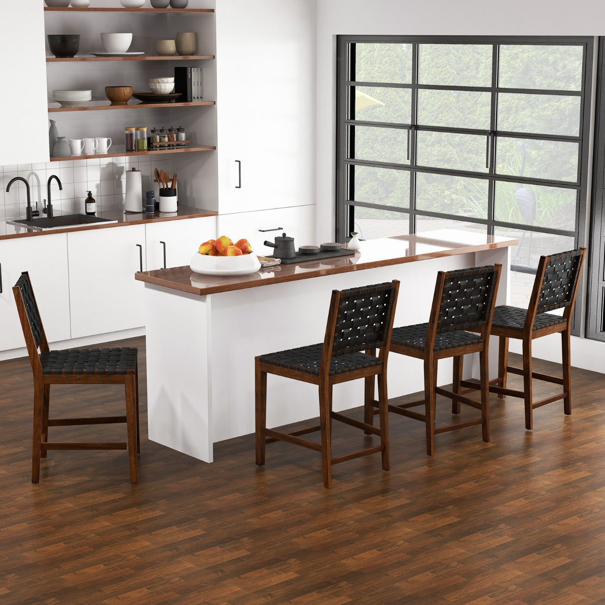 LIVSK Set van 2 Eetkamerstoelen - Gebogen Rugleuning - PU-leren Bekleding - Acaciahout - Voor Eetkamers en Restaurants - Bruin +