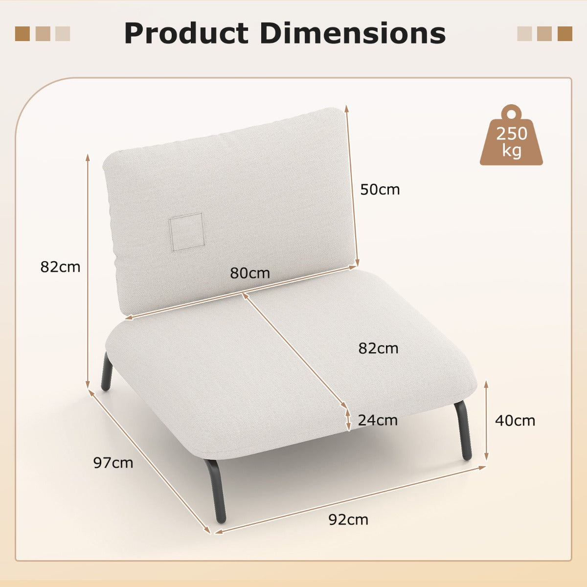 Livsk costway gewatteerde fauteuil 92 x 82 cm een vrijetijdsstoel met rugleuning en royale zitting beige 1 3