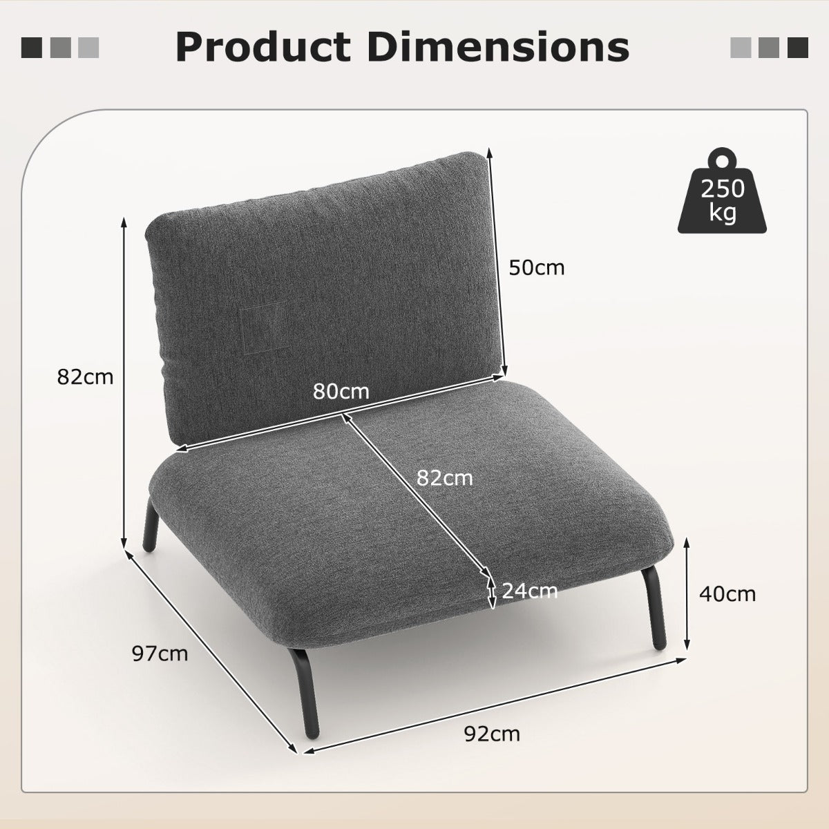 Livsk costway gewatteerde fauteuil 92 x 82 cm een vrijetijdsstoel met rugleuning en royale zitting grijs 1 1