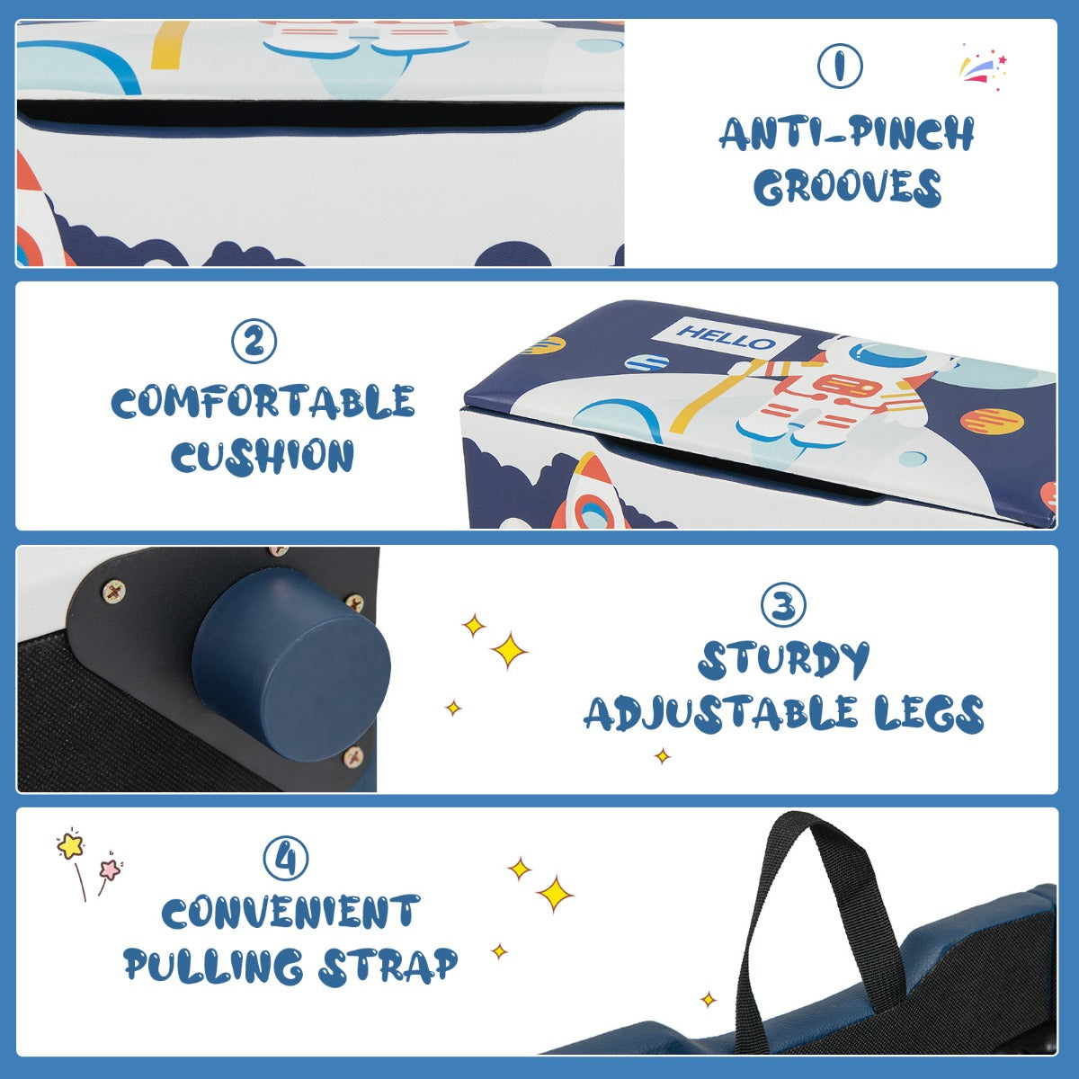 LIVSK Speelgoedbank voor Kinderen - Gewatteerd met Afneembaar Deksel - Ruim en Comfortabel - Draagvermogen 150 kg - Blauw