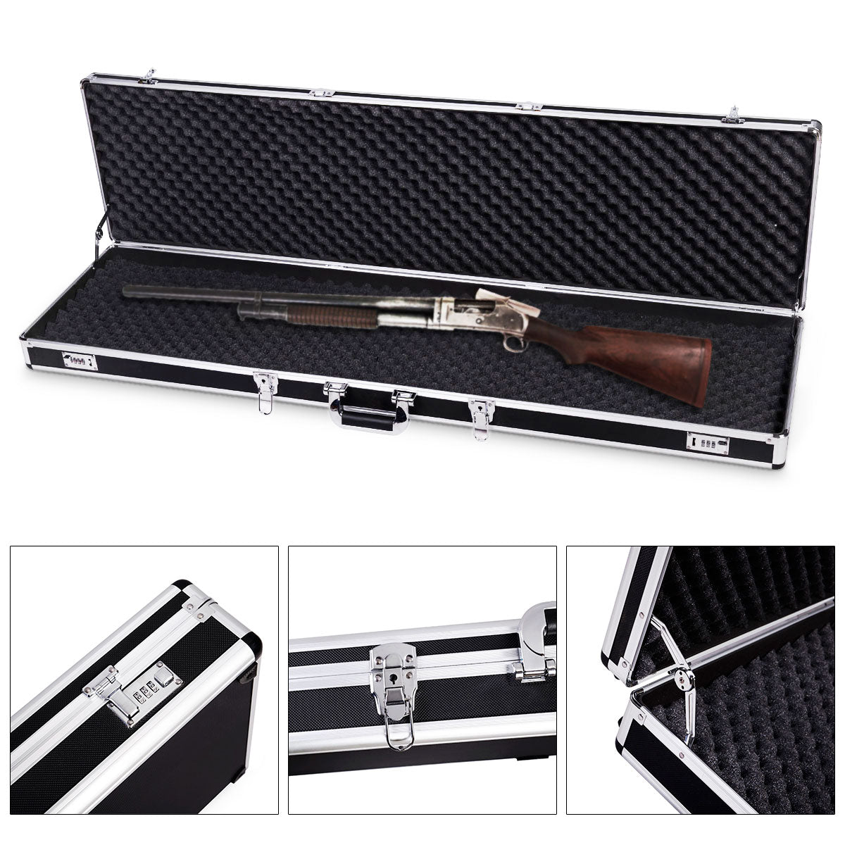 LIVSK Geweerkoffer - Hoogwaardig Aluminium en Zwart ABS - Schuiminzet voor Schokabsorptie - Veilig met 4 Sloten - 134 x 35 x 12