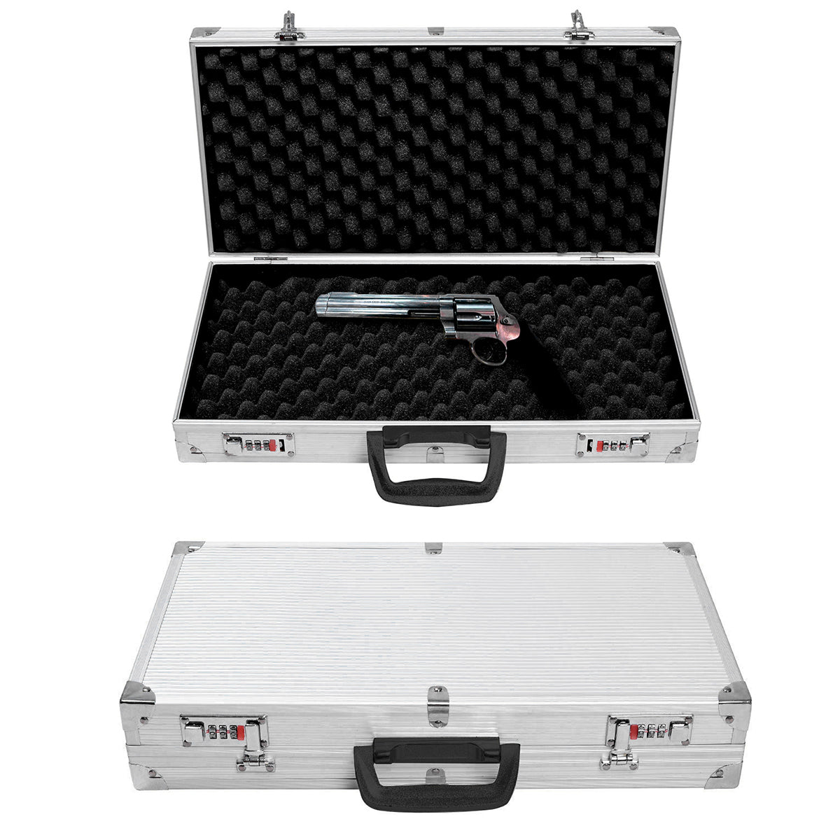 LIVSK Pistoolkoffer - Aluminium Frame - Schuimrubberen Inzetstuk - Afsluitbaar met 2 Sloten - 47 x 25 x 8,5 cm - Zilver