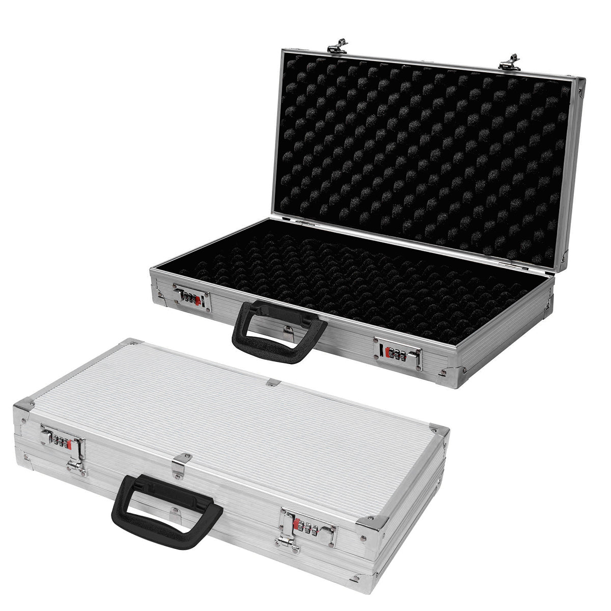LIVSK Pistoolkoffer - Aluminium Frame - Schuimrubberen Inzetstuk - Afsluitbaar met 2 Sloten - 47 x 25 x 8,5 cm - Zilver