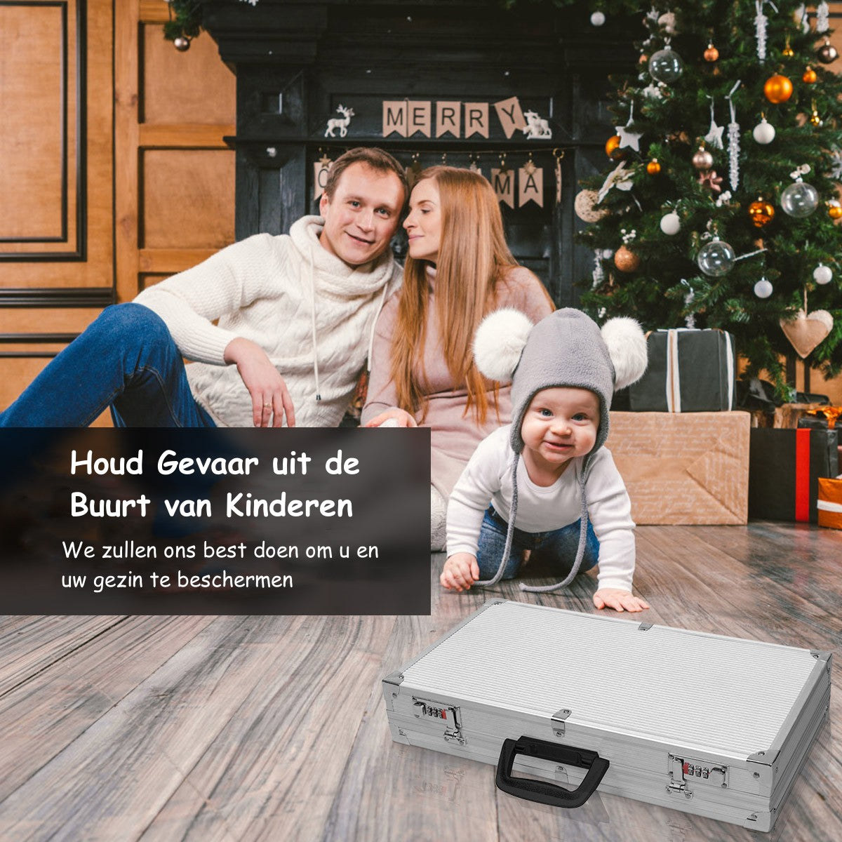 LIVSK Pistoolkoffer - Aluminium Frame - Schuimrubberen Inzetstuk - Afsluitbaar met 2 Sloten - 47 x 25 x 8,5 cm - Zilver