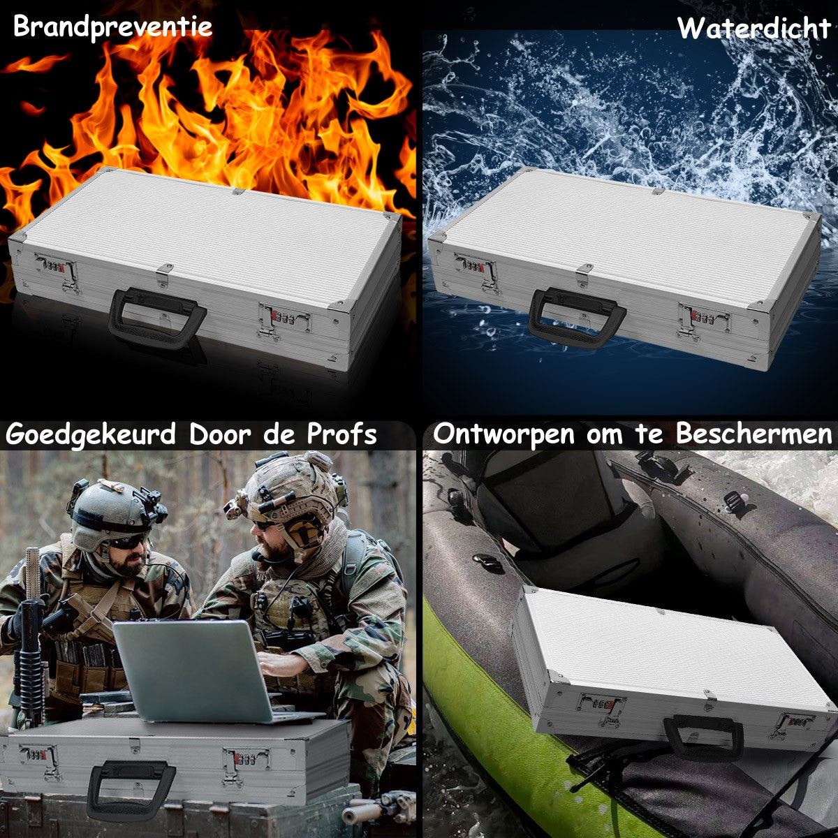 LIVSK Pistoolkoffer - Aluminium Frame - Schuimrubberen Inzetstuk - Afsluitbaar met 2 Sloten - 47 x 25 x 8,5 cm - Zilver