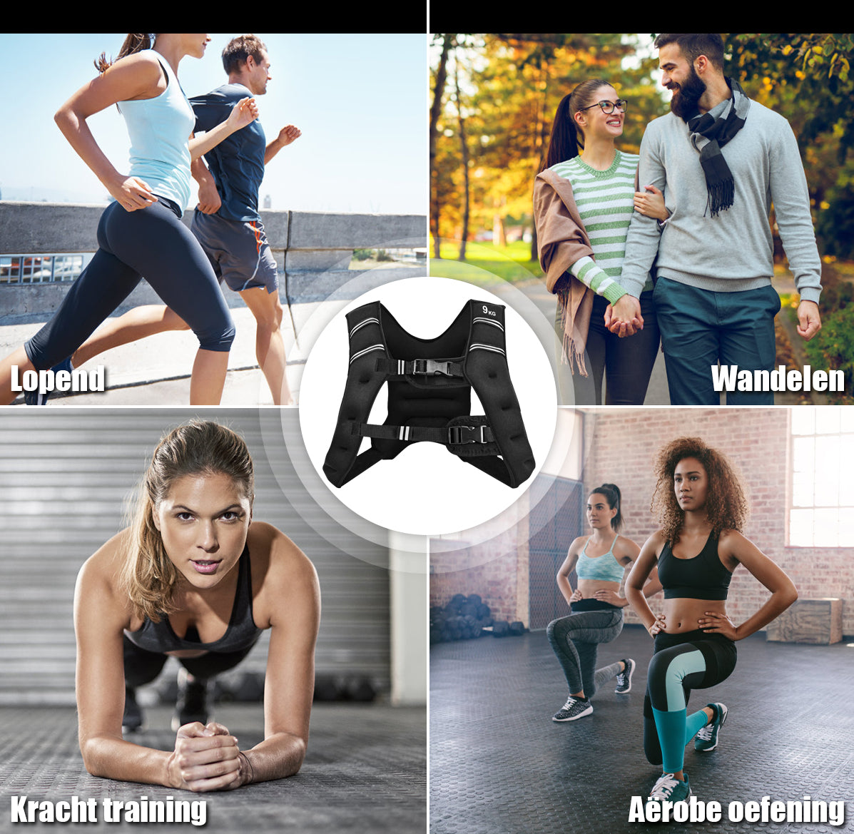 Livsk costway gewichtsvest trainingsvest fitnessvest met reflecterende strips en verstelbanden zwart 6