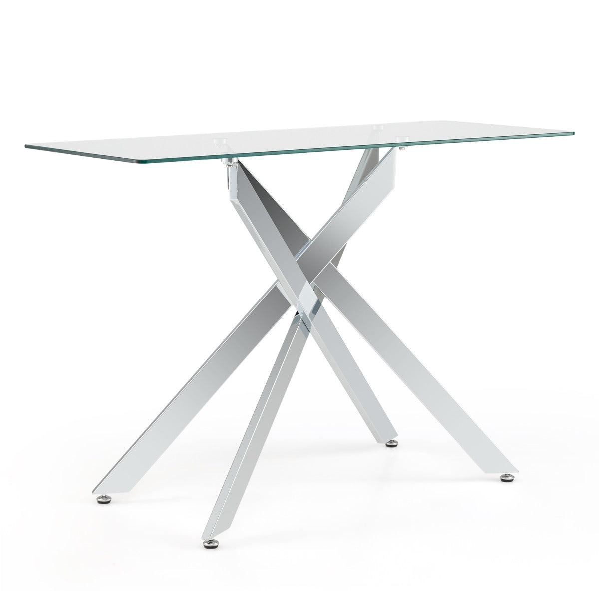 Livsk costway glazen consoletafel moderne haltafel met transparant blad van gehard glas en stevige metalen buispoten zilver