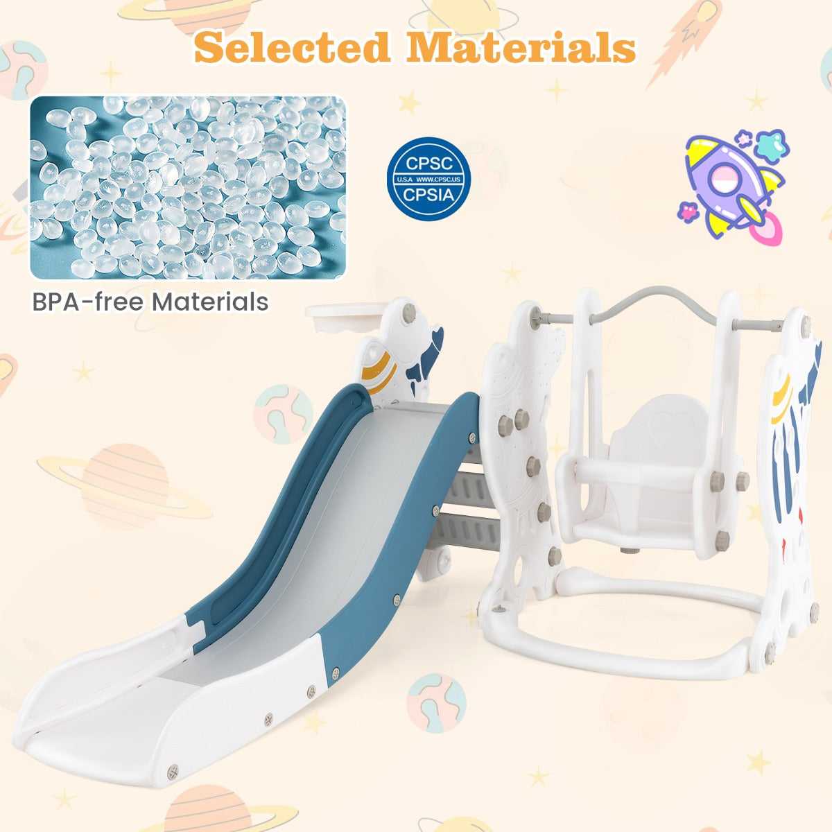 LIVSK Kinderglijbaan en Schommelset - Veilig Ontwerp met Antislip - Inclusief Basketbalring en Bal - Voor Kinderen vanaf 18