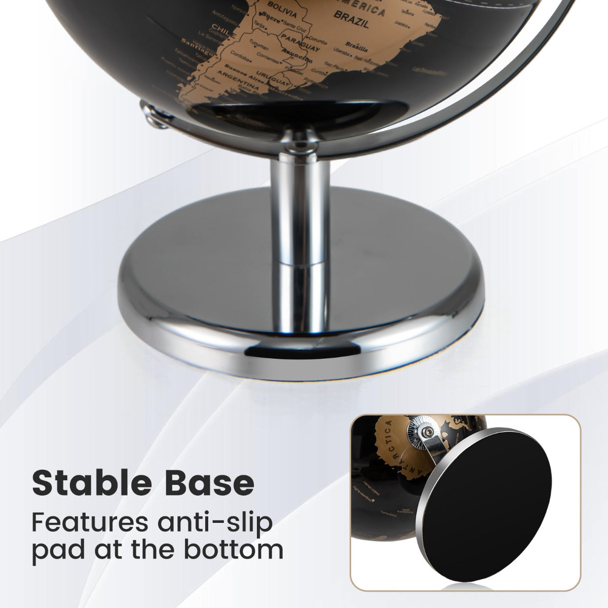 LIVSK Wereldbol 20 cm - Politieke en Fysieke Informatie - 360° Draaibaar - Robuuste Metalen Voet - Vintage Look - Goud