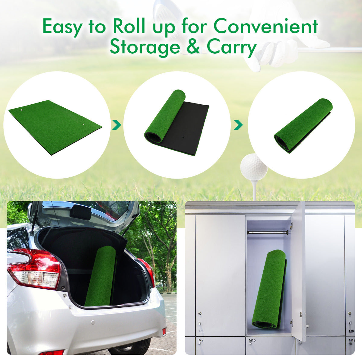LIVSK Golfsimulatiemat met Echt Gevoel - 2 Tee Posities - Anti-slip TPR Basis - Voor Binnen & Buiten - 150 x 100 cm - Groen