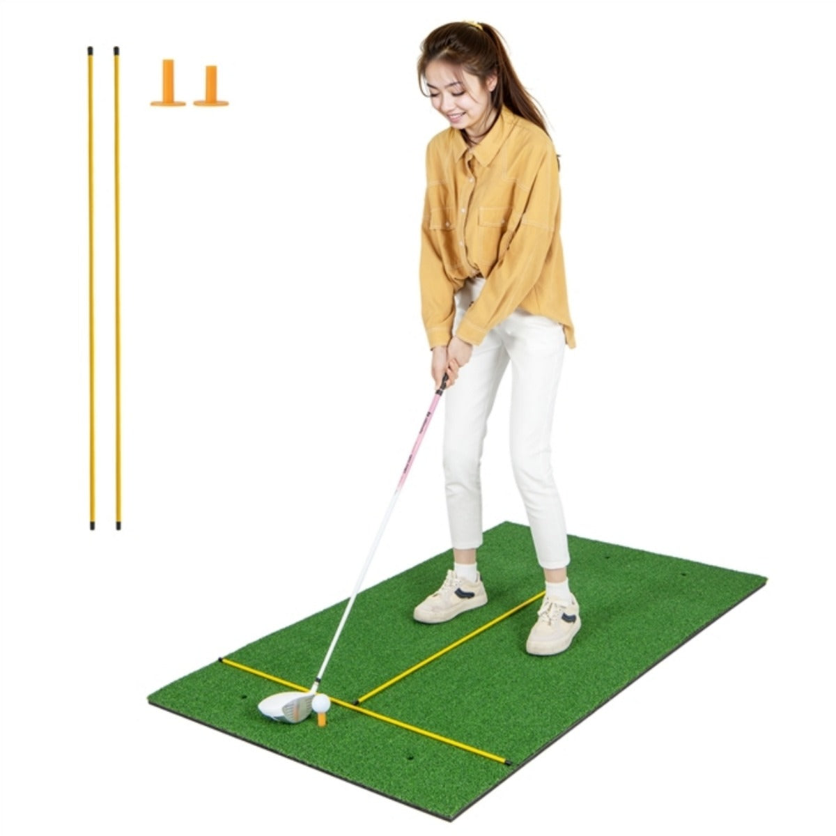 LIVSK Golfmat met Uitlijnstok - Meerlaagse Constructie - Geschikt voor Links- en Rechtshandige Golfers - 152 x 92 cm - Groen