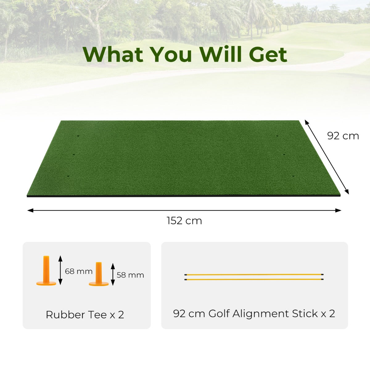 LIVSK Golfmat met Uitlijnstok - Meerlaagse Constructie - Geschikt voor Links- en Rechtshandige Golfers - 152 x 92 cm - Groen