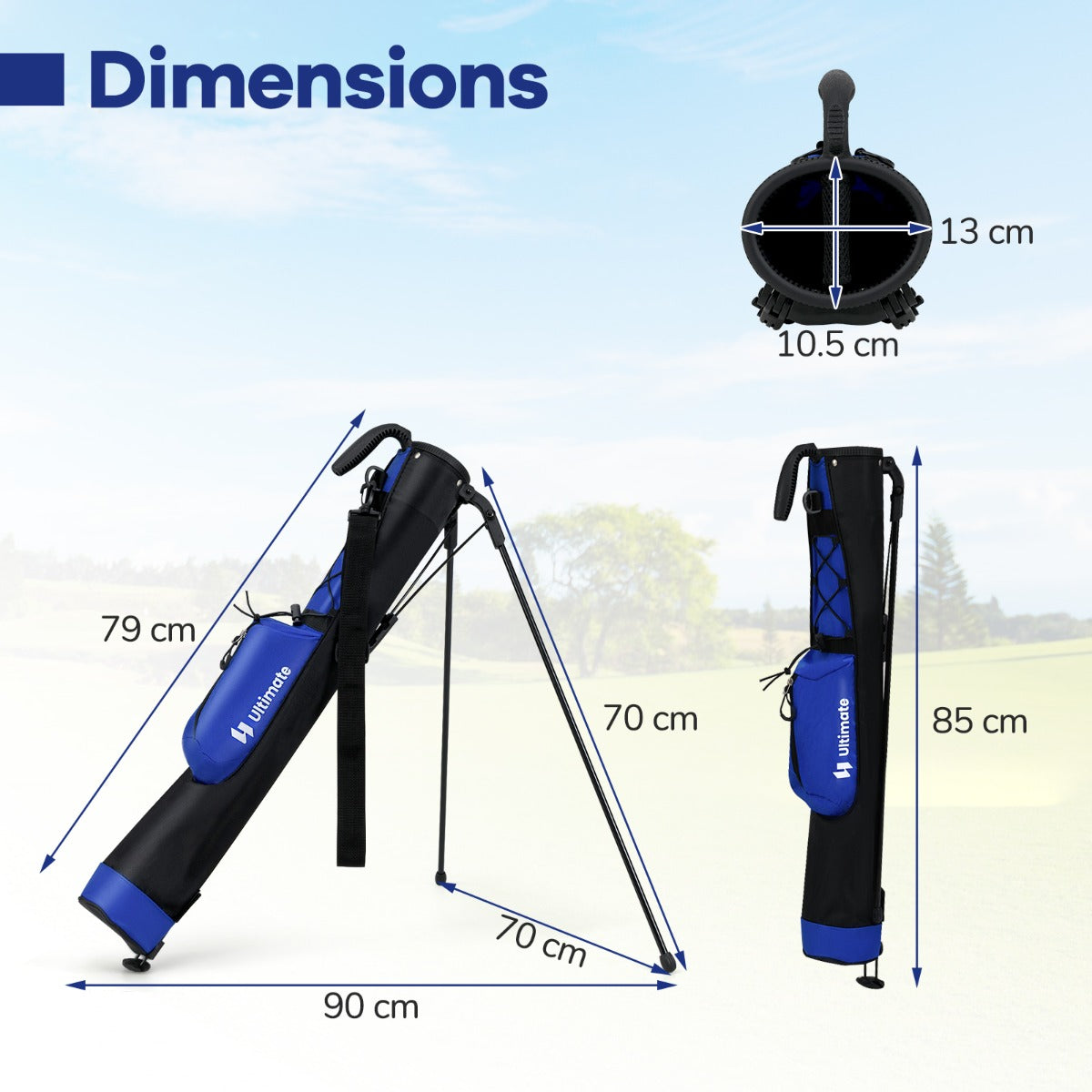 LIVSK Golfstandtas - Lichtgewicht 0,9 kg - 2 Vakken - Verstelbare Schouderriem - Efficiënte Cluborganisatie - Blauw