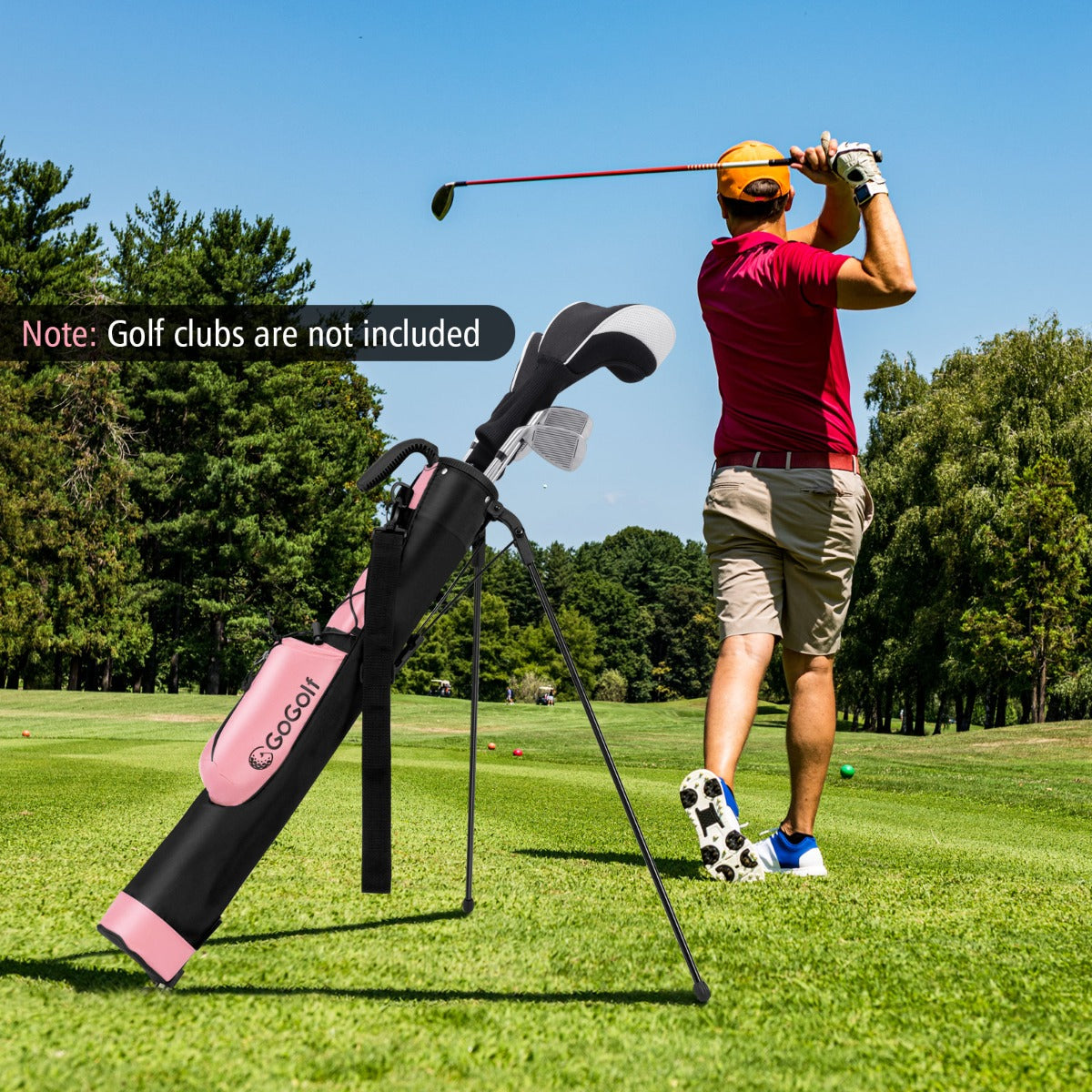 LIVSK Golfbag Standtas - Lichtgewicht 0,9 kg - Verstelbare Schouderriem - 2-weg Bovenverdeler - Opbergruimte - Roze