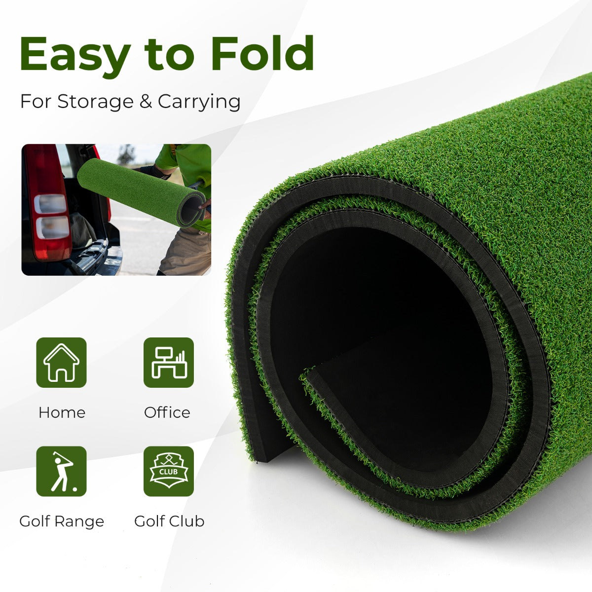 LIVSK Golfmat met 6 Tee Posities - Premium Rubberen Oefenmat - Inclusief Uitlijnstokken - Voor Links- en Rechtshandige - Groen