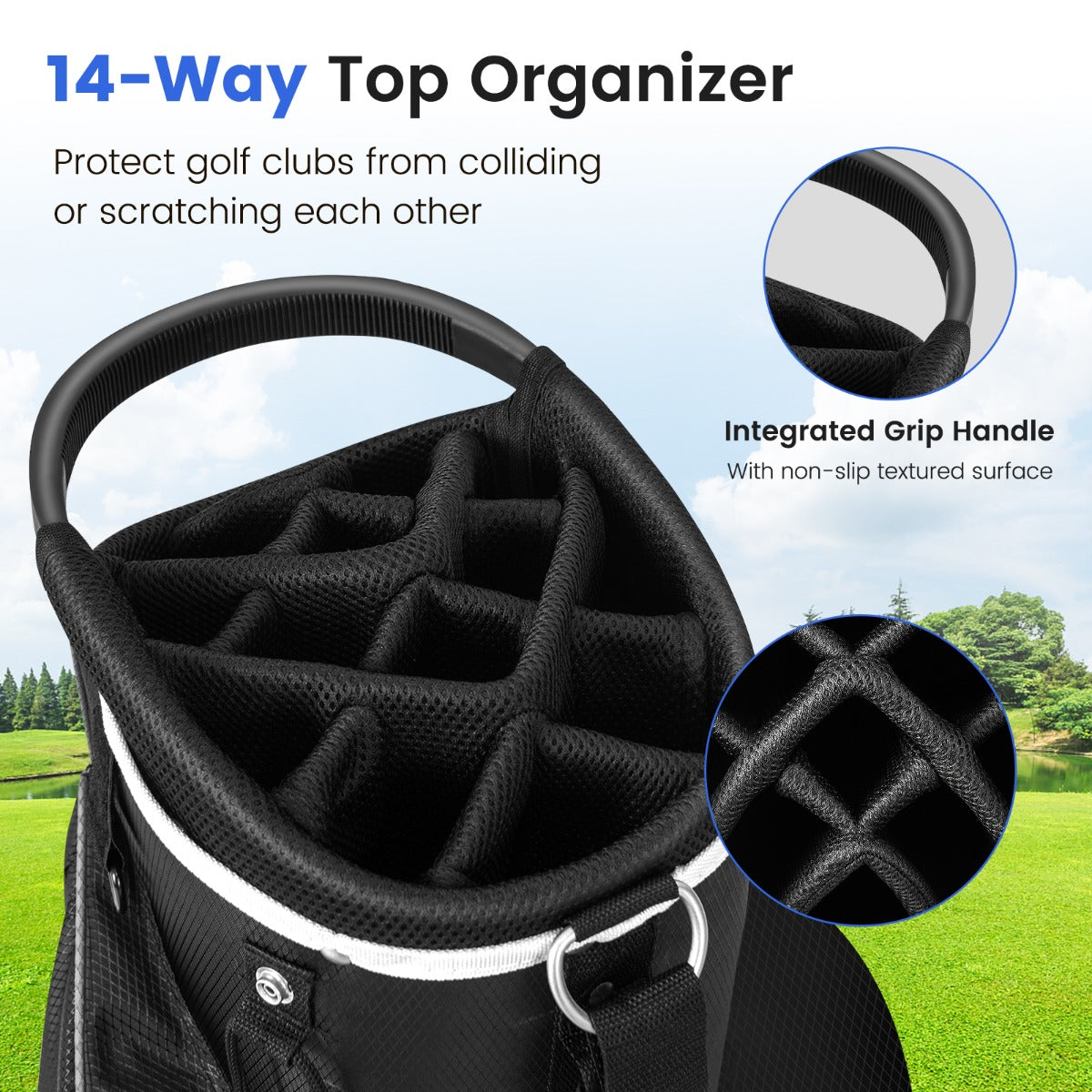 LIVSK Golftrolley Tas - 14 Vakken - 9 Ritszakken - Koeltas - Parapluhouder - Lichtgewicht - Grijs
