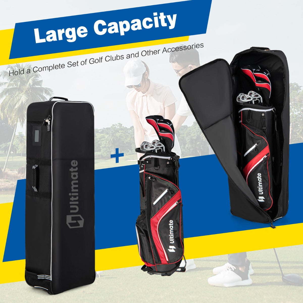 LIVSK Opvouwbare Golftas - Duurzaam Oxford-weefsel - 2 Wielen - 3 Handgrepen - 38 x 25 x 125 cm - Zwart