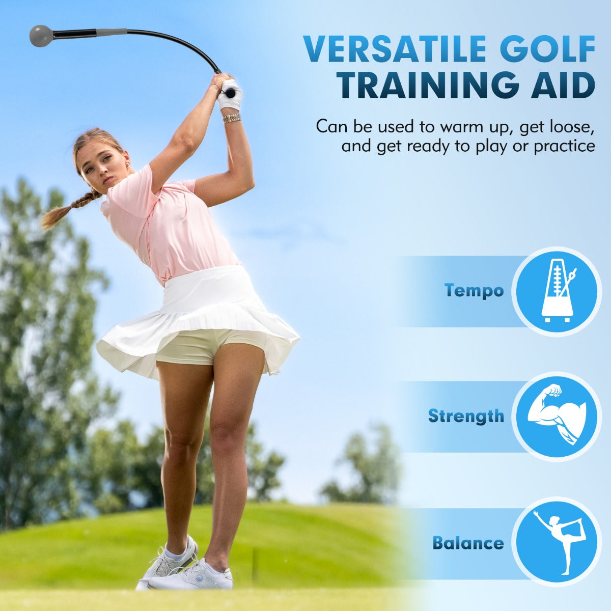 Livsk costway golfswingtrainer hulp 80 cm golftrainingshulp met verzwaarde kop voor grip grijs 3 2