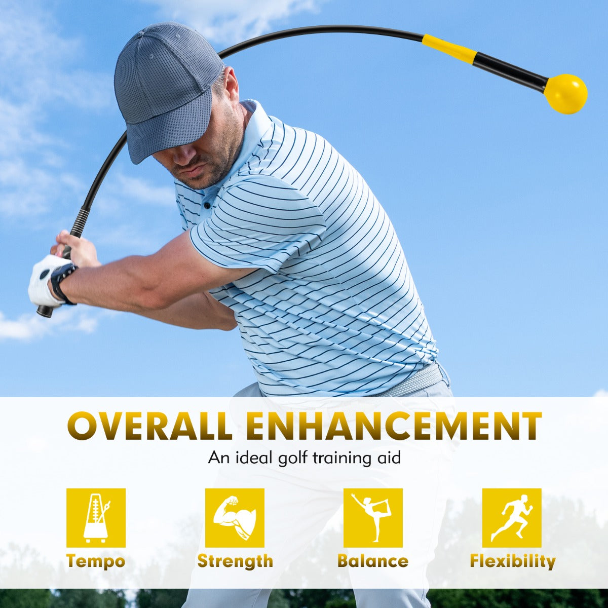 Livsk costway golfswingtrainer trainingsstick voor warming up met verzwaarde kop voor grip geel 3