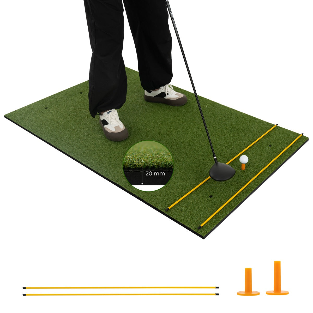 LIVSK Golftrainingsmat voor Professionals - Hoogwaardige Kunstgras - Inclusief 6 Tee Holes en Alignment Sticks - 152 x 92 cm -