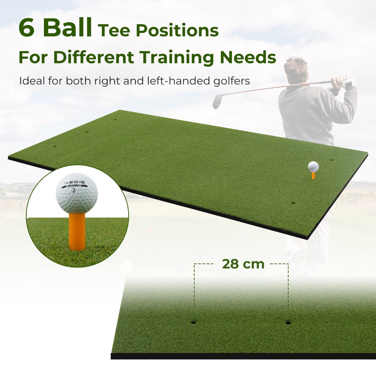 LIVSK Golftrainingsmat voor Professionals - Hoogwaardige Kunstgras - Inclusief 6 Tee Holes en Alignment Sticks - 152 x 92 cm -